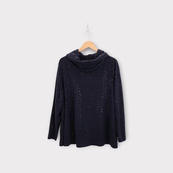 NWT Lane Bryant Sweater Plus Size 14/16 Cowl Neck Blue Sequins Stretch Pullover - Picture 1 of 16